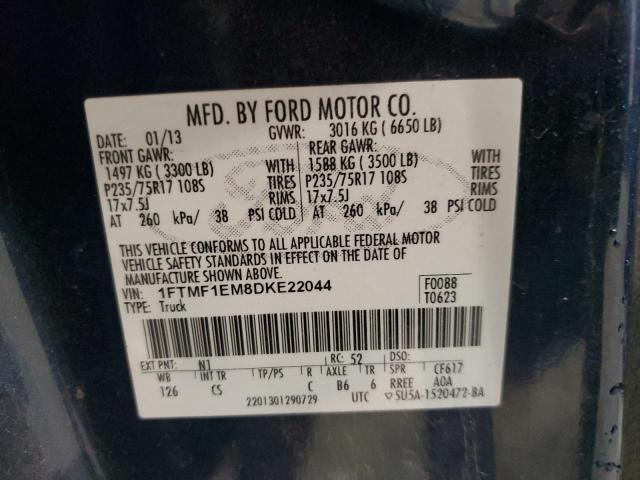 1FTMF1EM8DKE22044 - 2013 FORD F150 BLUE photo 12