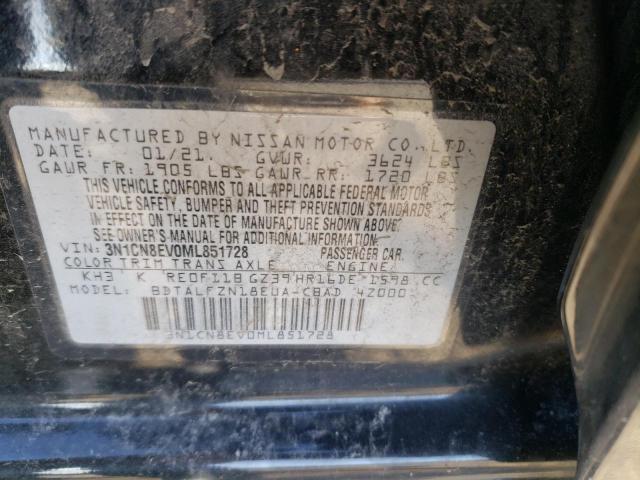 3N1CN8EV0ML851728 - 2021 NISSAN VERSA SV BLACK photo 12