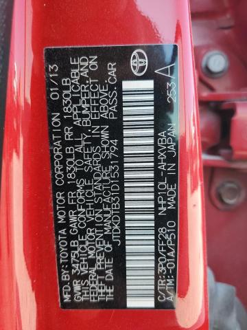 JTDKDTB31D1531794 - 2013 TOYOTA PRIUS C RED photo 12