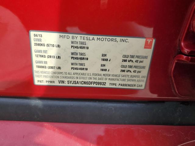5YJSA1CN6DFP09932 - 2013 TESLA MODEL S წითელი ფოტო 12