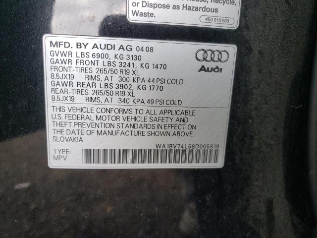 WA1BV74L58D065819 - 2008 AUDI Q7 4.2 QUATTRO PREMIUM BLACK photo 12