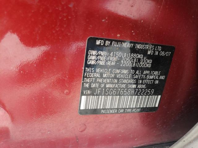 JF1SG67658H722259 - 2008 SUBARU FORESTER 2.5X LL BEAN RED photo 12