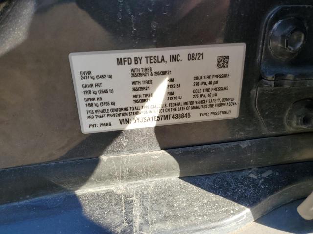 5YJSA1E57MF438845 - 2021 TESLA MODEL S GRAY photo 12