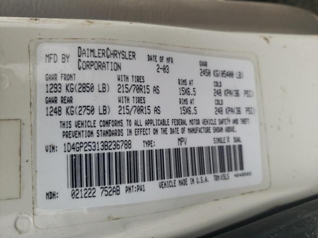 1D4GP25313B236788 - 2003 DODGE CARAVAN SE WHITE photo 13