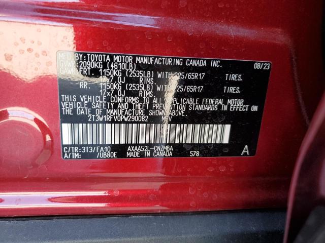 2T3W1RFV0PW290082 - 2023 TOYOTA RAV4 XLE BURGUNDY photo 12