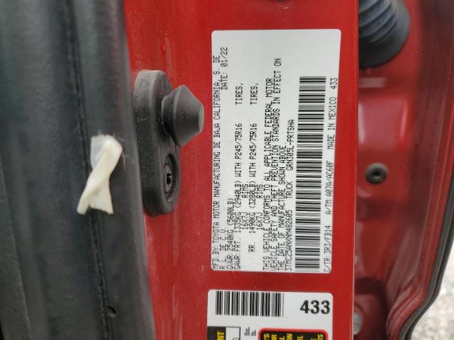 3TMCZ5ANXNM482605 - 2022 TOYOTA TACOMA DOUBLE CAB RED photo 12