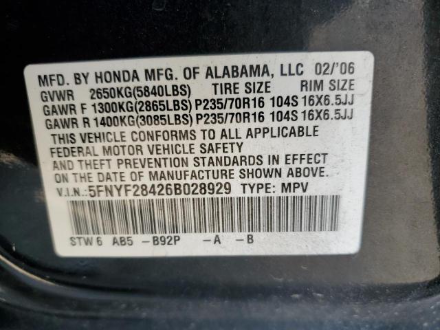 5FNYF28426B028929 - 2006 HONDA PILOT EX BLACK photo 14