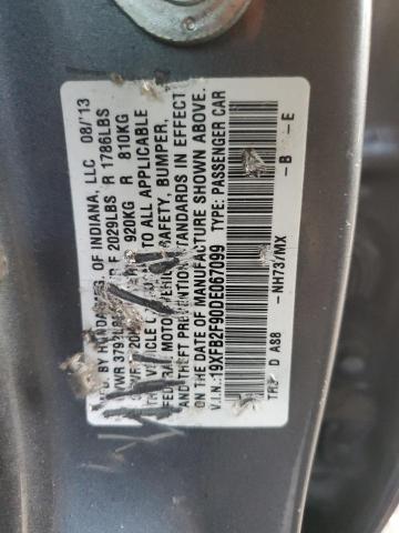 19XFB2F90DE067099 - 2013 HONDA CIVIC EXL ნაცრისფერი ფოტო 12