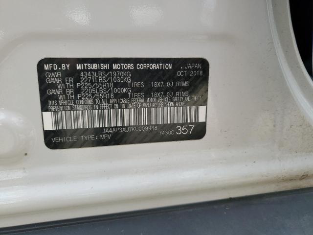 JA4AP3AU7KU009948 - 2019 MITSUBISHI OUTLANDER ES WHITE photo 13