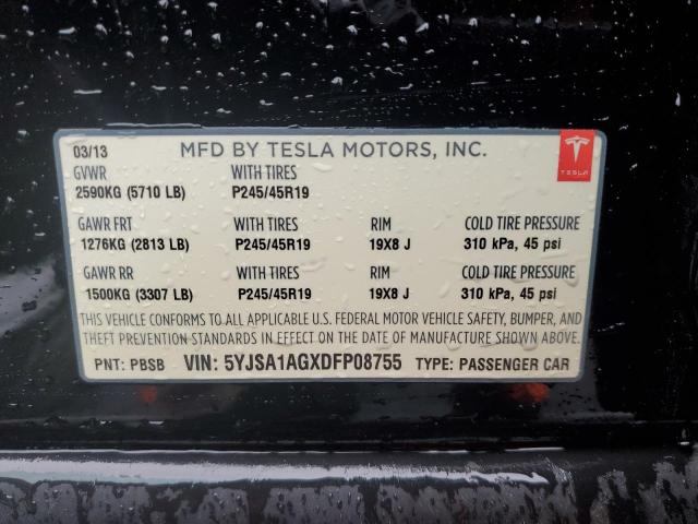 5YJSA1AGXDFP08755 - 2013 TESLA MODEL S შავი ფოტო 12
