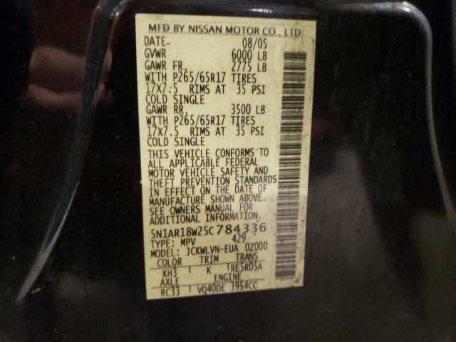 5N1AR18W25C784336 - 2005 NISSAN PATHFINDER LE შავი ფოტო 12