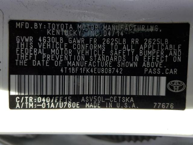 4T1BF1FK4EU808742 - 2014 TOYOTA CAMRY L WHITE photo 12