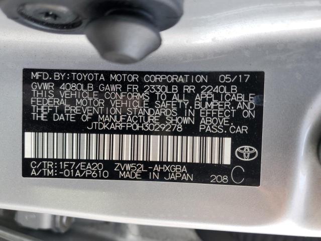 JTDKARFP0H3029278 - 2017 TOYOTA PRIUS PRIM 银色 照片 12