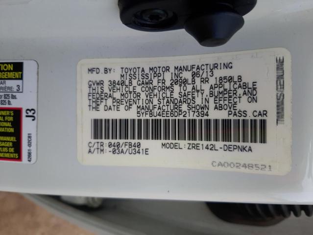5YFBU4EE6DP217394 - 2013 TOYOTA COROLLA BASE WHITE photo 12