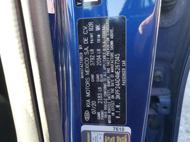 3KPF24AD4ME267345 - 2021 KIA FORTE FE BLUE photo 12