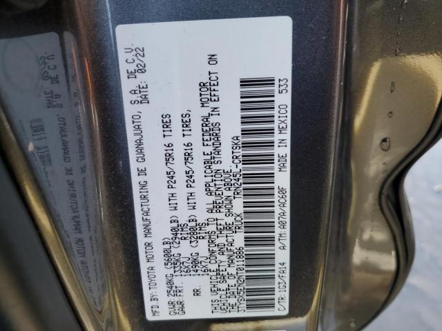 3TYSX5EN2NT011886 - 2022 TOYOTA TACOMA ACCESS CAB ნაცრისფერი ფოტო 12