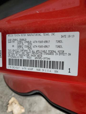 5TFSZ5AN2LX217051 - 2020 TOYOTA TACOMA ACCESS CAB წითელი ფოტო 13