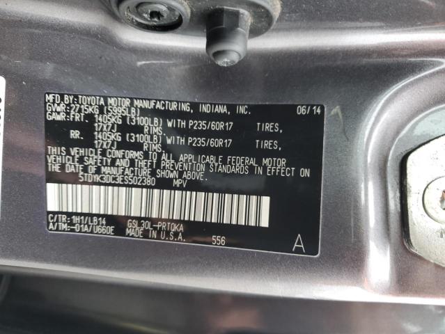 5TDYK3DC3ES502380 - 2014 TOYOTA SIENNA XLE GRAY photo 13