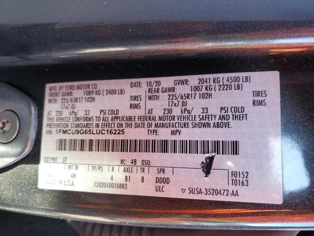 1FMCU9G65LUC16225 - 2020 FORD ESCAPE SE GRAY photo 12