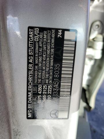 WDBRF61J33A518035 - 2003 MERCEDES-BENZ C 240 SILVER photo 12