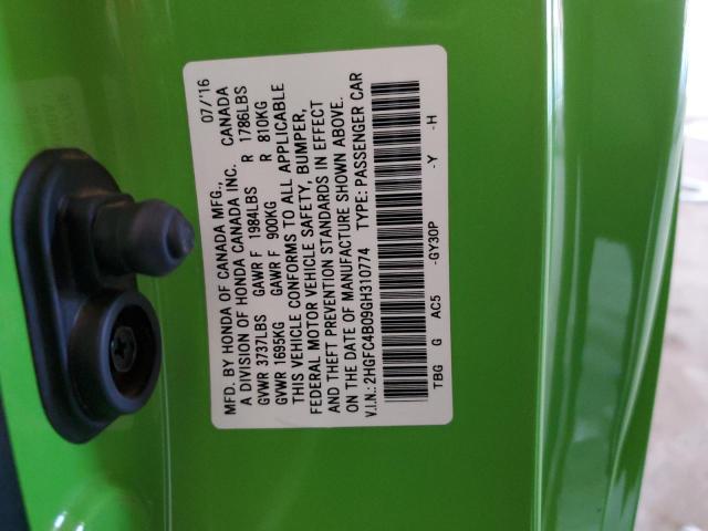 2HGFC4B09GH310774 - 2016 HONDA CIVIC LX GREEN photo 12