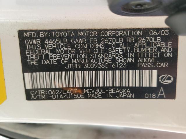 JTHBF30G936016123 - 2003 LEXUS ES 300 WHITE photo 12