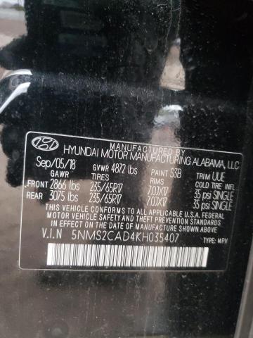 5NMS2CAD4KH035407 - 2019 HYUNDAI SANTA FE SE BLACK photo 12