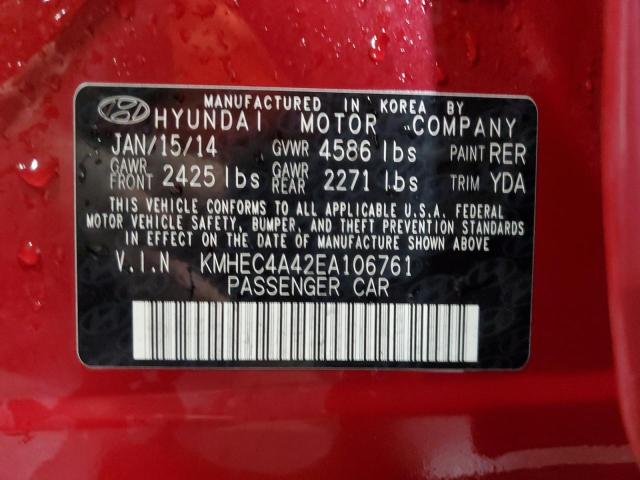 KMHEC4A42EA106761 - 2014 HYUNDAI SONATA HYBRID RED photo 13