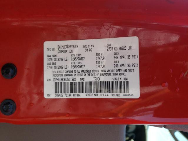 1D7HA16K37J551922 - 2007 DODGE RAM 1500 ST RED photo 10