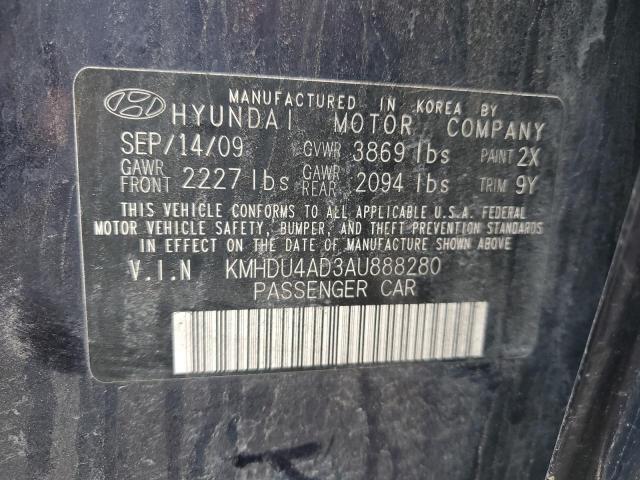 KMHDU4AD3AU888280 - 2010 HYUNDAI ELANTRA BLUE BLUE photo 12