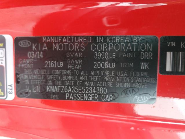 KNAFZ6A35E5234380 - 2014 KIA FORTE SX RED photo 12