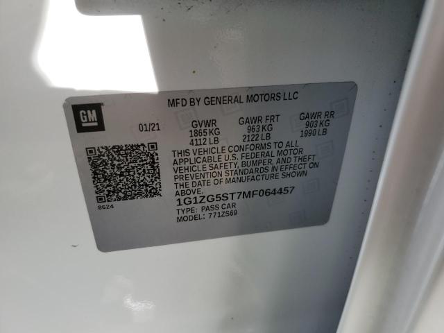 1G1ZG5ST7MF064457 - 2021 CHEVROLET MALIBU RS თეთრი ფოტო 12