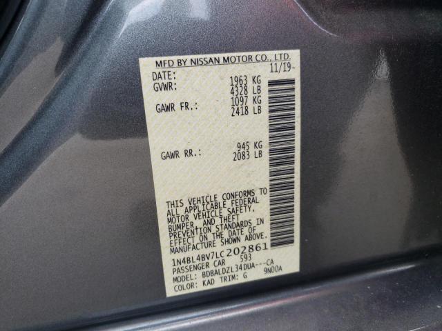 1N4BL4BV7LC202861 - 2020 NISSAN ALTIMA S GRAY photo 12