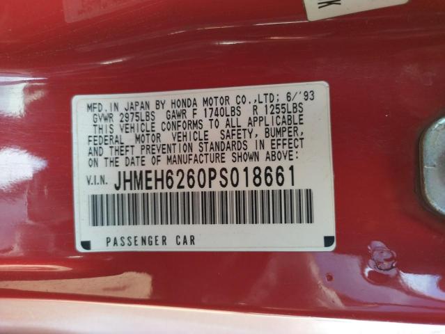 JHMEH6260PS018661 - 1993 HONDA CIVIC DEL SOL SI RED photo 12