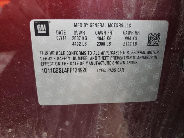 1G11C5SL4FF124920 - 2015 CHEVROLET MALIBU 1LT MAROON photo 12