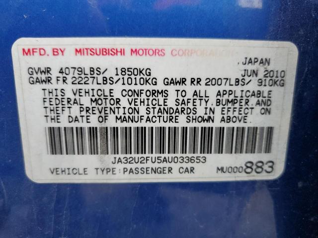 JA32U2FU5AU033653 - 2010 MITSUBISHI LANCER ES/ES SPORT BLUE photo 12