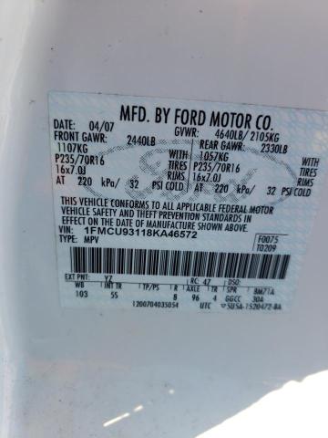 1FMCU93118KA46572 - 2008 FORD ESCAPE XLT WHITE photo 13