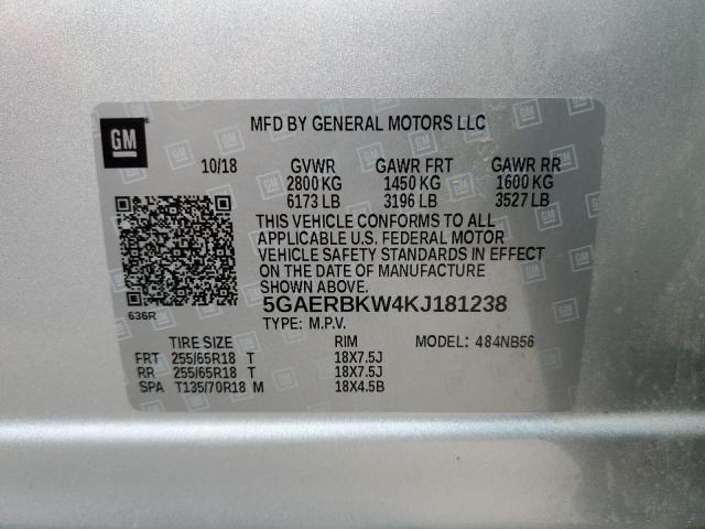 5GAERBKW4KJ181238 - 2019 BUICK ENCLAVE ES SILVER photo 13