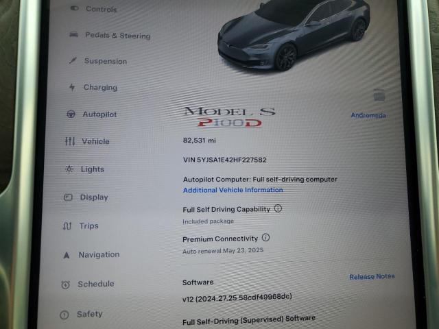 5YJSA1E42HF227582 - 2017 TESLA MODEL S CHARCOAL photo 9