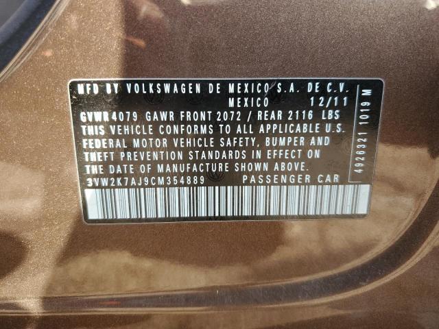 3VW2K7AJ9CM354889 - 2012 VOLKSWAGEN JETTA BASE Շագանակագույն լուսանկար 13