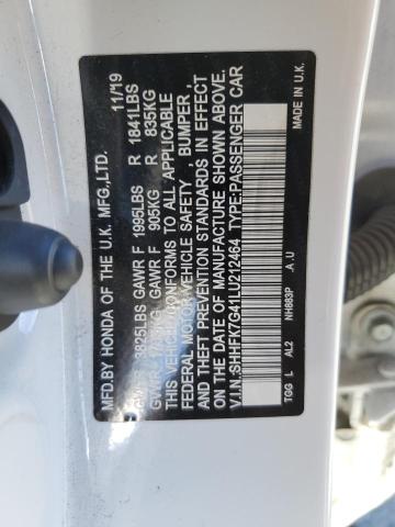 SHHFK7G41LU212464 - 2020 HONDA CIVIC SPORT WHITE photo 12