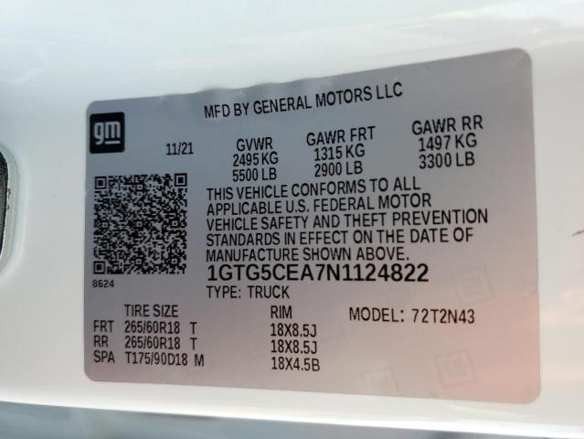 1GTG5CEA7N1124822 - 2022 GMC CANYON ELEVATION WHITE photo 12