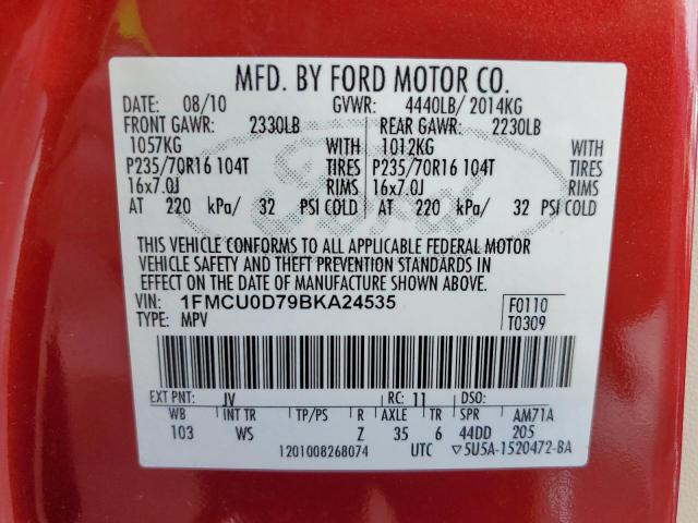 1FMCU0D79BKA24535 - 2011 FORD ESCAPE XLT RED photo 12