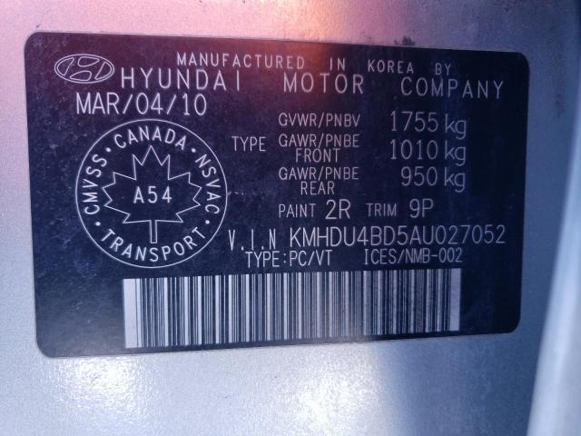 KMHDU4BD5AU027052 - 2010 HYUNDAI ELANTRA BLUE SILVER photo 12