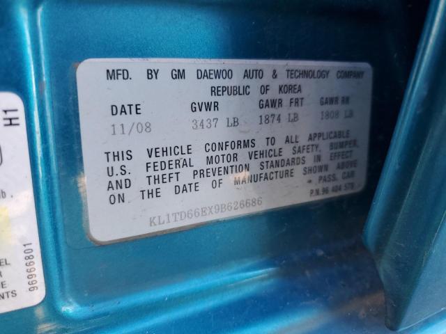 KL1TD66EX9B626686 - 2009 CHEVROLET AVEO LS 青色 照片 13