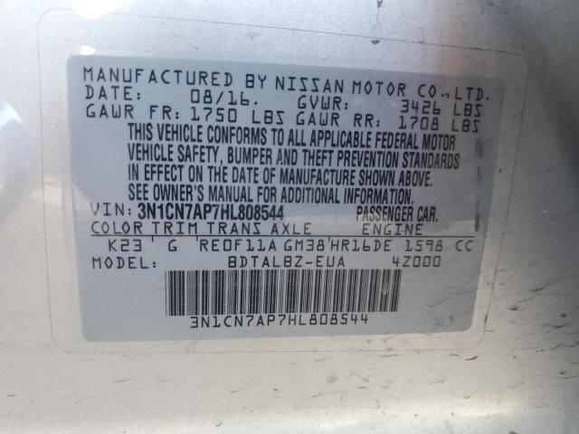 3N1CN7AP7HL808544 - 2017 NISSAN VERSA S SILVER photo 12