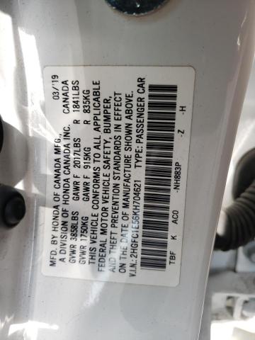 2HGFC1E56KH704621 - 2019 HONDA CIVIC SI WHITE photo 13