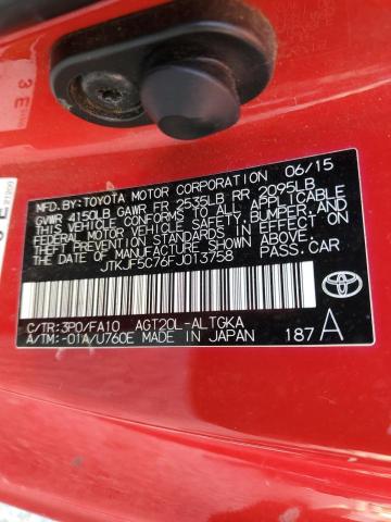 JTKJF5C76FJ013758 - 2015 TOYOTA SCION TC 红色 照片 12