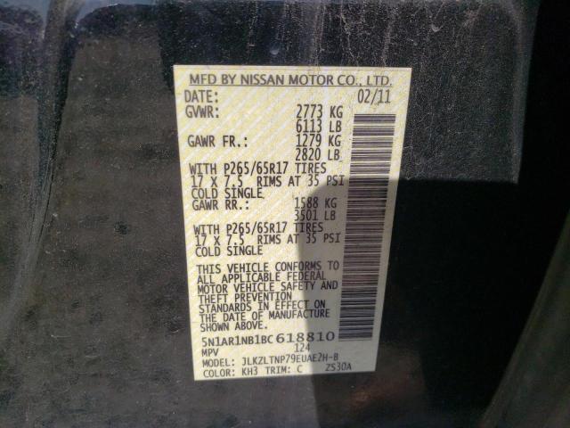 5N1AR1NB1BC618810 - 2011 NISSAN PATHFINDER S BLACK photo 14