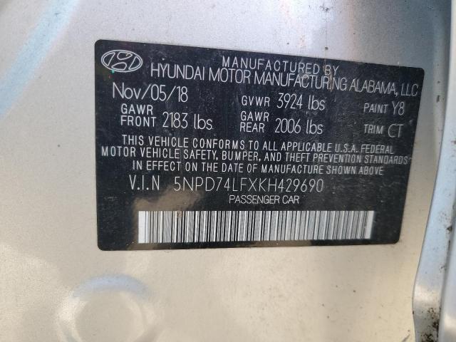 5NPD74LFXKH429690 - 2019 HYUNDAI ELANTRA SE SILVER photo 12